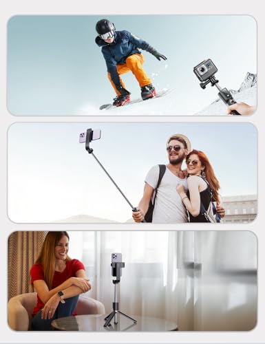 ANXRE 41.7" Extendable Selfie Stick with Wireless Remote, Compact & Portable for Travel, Compatible with iPhone Samsung Android Smartphones - size: 41.7"-Black