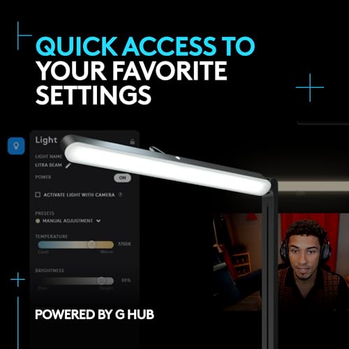 Logitech G Litra Beam Premium LED Gaming Key Light with TrueSoft, Adjustable Desktop Mount, Brightness/Color Temp Settings, Desktop App Control for PC/Mac - Graphite - style: Non-RGB