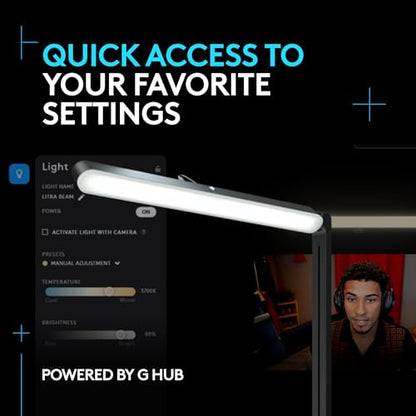 Logitech G Litra Beam Premium LED Gaming Key Light with TrueSoft, Adjustable Desktop Mount, Brightness/Color Temp Settings, Desktop App Control for PC/Mac - Graphite - style: Non-RGB