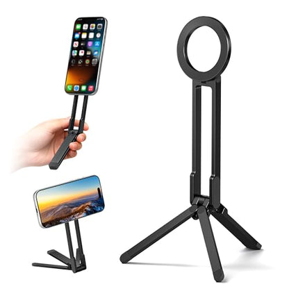 Itramax Magnetic Phone Tripod Stand,Foldable Pocket Cell Phone Mount,Adjustable Travel Gym Selfie Stick Mini Tripod Handle Desktop Stand for MagSafe iPhone 17 16 15 14 13 12 11& All Smartphones,Black - color: Black