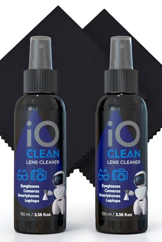 Eyeglass Lens Cleaner (3.38oz+3.38oz+2cloths) – Kit for Glasses, Screens, Camera, Laptops, Touchscreens, Computer Monitors, Other Electronics – 2 Microfiber Cloths Inluded