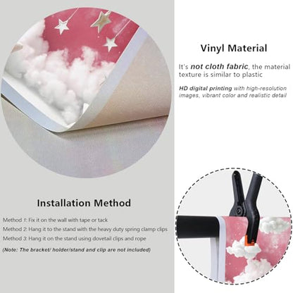 YongFoto Cute Sky Clouds Star Pink Backdrop 8x6.5ft Kids Photography Background Boy Girl Birthday Baby Shower Cradle Ceremony Party Banner Child Portrait Photoshoot Wallpaper Photo Studio Booth Props - color: Pink, size: 8ftx6.5ft