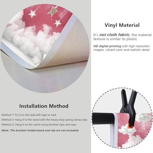 YongFoto Cute Sky Clouds Star Pink Backdrop 6x4ft Kids Photography Background Boy Girl Birthday Baby Shower Cradle Ceremony Party Banner Child Portrait Photoshoot Wallpaper Photo Studio Booth Props - color: Pink, size: 6ftx4ft
