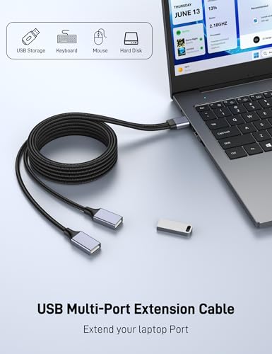 6.6FT USB A Male to 2 Female Cable, USB Splitter Cable for Mac, Xbox, Laptop, Tablet, Smartphone Data Transmission, Card Reader, Keyboard, PS4, PS5, Mouse. - size: 6.6FT