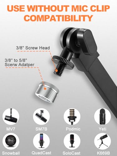 Microphone Boom Arm Mic Stand, Adjustable Suspension Boom Scissor Arm Stand with Mic Clip Holder and Heavy Duty Clamp for Streaming Podcast Recording Studio