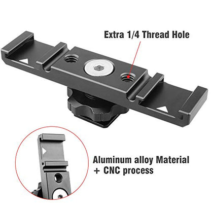 Chromlives Hot Shoe Mount Bracket Dual Hot Shoe Extension Bar Aluminum Mounting Plate Adapter Double Extension Shoe for LED Video Light Screens - color: Dual Cold Shoe