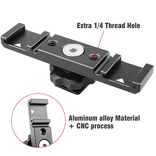 Chromlives Hot Shoe Mount Bracket Dual Hot Shoe Extension Bar Aluminum Mounting Plate Adapter Double Extension Shoe for LED Video Light Screens - color: Dual Cold Shoe