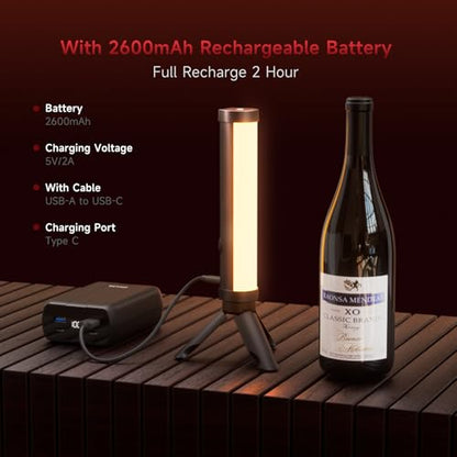 PHOTOOLEX RGB Tube Light, Mini LED Video Light Wand, Magnetic Light Stick | 190mm/2600mAh/Rechargeable/Handheld/2500-9900K/360° Full Color/CRI 96+, Photography Light Bar for TikTok YouTube