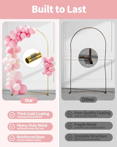 Pureegg Metal Arch Backdrop Stand Set - Set of 2 (7.2ft/6.6ft), Gold Wedding Stand with Stable Base, Elegant Backdrop Cover for Party, Birthday, Baby Shower, Graduation, Easy to Assemble - color: Gold, size: 7.2FT, 6.6FT