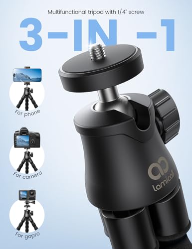 Lamicall Tripod for iPhone - [Ultra-Stable] Phone Tripod with Wireless Remote, Mini Flexible Phone Stand for Recording with 1/4'' Screw and Cold Shoe for iPhone Gopro Camera Pocket 3/4 fit Vlog Travel - style: Standard