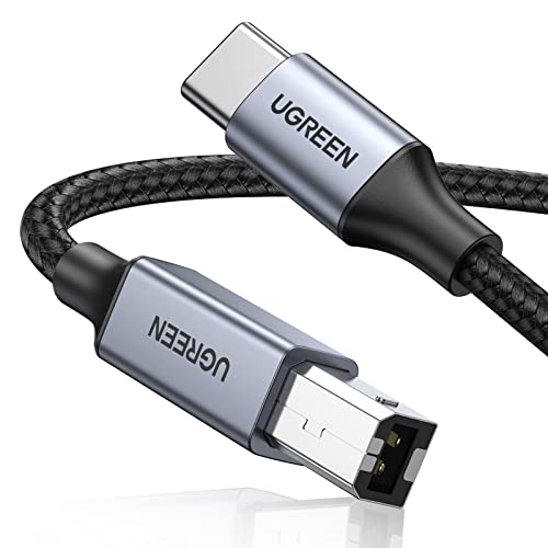 UGREEN USB B to USB C 6 FT Printer Cable, Nylon USB B to C Cord for MacBook Pro/Air, MIDI Cable Compatible with Yamaha Piano Keyboard, DAC, DJ Controller for iPad - color: Silver, size: 6.6 FT