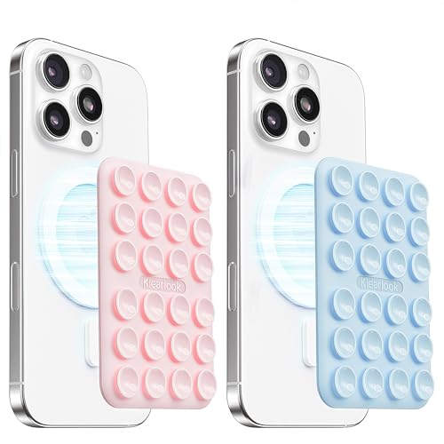 Klearlook 2Pack Magnetic Suction Phone Mount for MagSafe Case, Sticky Phone Grip Holder for iPhone, Removable Hands-Free Selfie/Video for TikTok Influencers, Women Girl Gift, Light Pink & Light Blue - color: Light Pink & Light Blue