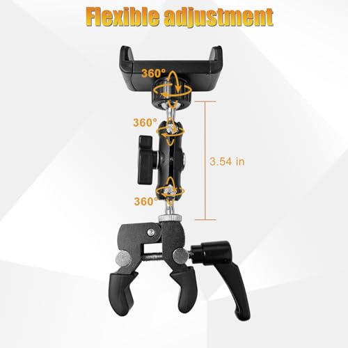 Guitar Phone Holder Mount, Universal Phone Holder for Guitar Bass Ukulele, 360° Ballhead Magic Arm Super Clamp Guitar Camera Clamp Mount Clip for iPhone Samsung All Smartphones
