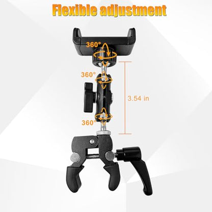 Guitar Phone Holder Mount, Universal Phone Holder for Guitar Bass Ukulele, 360° Ballhead Magic Arm Super Clamp Guitar Camera Clamp Mount Clip for iPhone Samsung All Smartphones