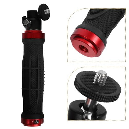 FRCOLOR Video Camera Handle Grip Stabilizer with 1/4" Screw Mount and LED Light for DSLR and Phone, Multifunctional Handheld Gimbal for Travel and Professional Filming, Black