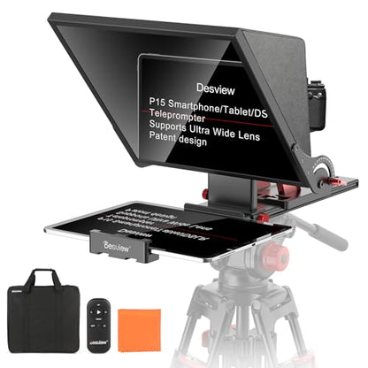 Desview P15 Teleprompter 15 inch Professional Prompter with HD Glass & Adjustable Mirror Compatible with DSLR Cameras Smartphones Tablets for Video Recording Live Streaming - size: P15 Teleprompter