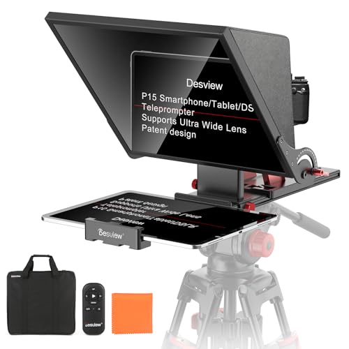 Desview P15 Teleprompter 15 inch Professional Prompter with HD Glass & Adjustable Mirror Compatible with DSLR Cameras Smartphones Tablets for Video Recording Live Streaming - size: P15 Teleprompter