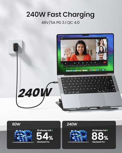 Silkland USB C Monitor Display Cable 6.6FT [4K@144Hz/60Hz 8K@30Hz], USB C 3.2 Gen 2x2 Video Cable, 20Gbps Data Transfer, 240W PD Fast Charge, Compatible with iPhone 16, MacBook Pro, iPad - size: 6.6 Feet