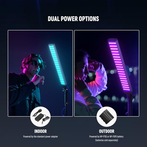 NEEWER Photography RGB Light Stick Kit, 2 Pack LED Video Tube Lights w/Stands, Diffusers, 3250Lux Dimmable Light Wand 2500-10000K CRI95+/TLCI97+ APP/2.4G/Panel Control for Live/Videos/Vlog, BH20C