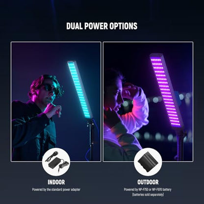 NEEWER Photography RGB Light Stick Kit, 2 Pack LED Video Tube Lights w/Stands, Diffusers, 3250Lux Dimmable Light Wand 2500-10000K CRI95+/TLCI97+ APP/2.4G/Panel Control for Live/Videos/Vlog, BH20C