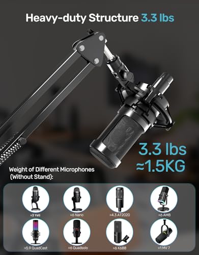 Mic Boom Arm Stand [MAX 3.3lbs ] Heavy Duty Microphone Holder Desk Mics Scissor Mount Streaming Accessories for Blue Yeti HyperX QuadCast S SoloCast snowball Fifine K669B AT2020 - Medium - size: Microphone Boom Arm Stand for Multiple Models