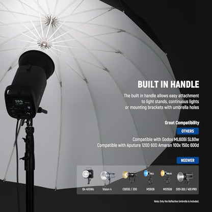 NEEWER 41"/104cm Parabolic Reflective Umbrella Photography with White Inner, Soft Lighting with Diffuser Cover, Bag, Quick Fold for Camera Photo Studio Video Light Shooting Monolight Flash, NS1U - color: White, size: 41"