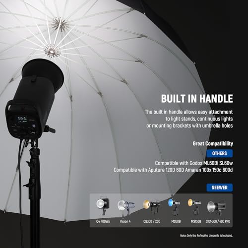 NEEWER 71"/180cm Parabolic Reflective Umbrella Photography with White Inner, Soft Lighting with Diffuser Cover, Bag, Quick Fold for Camera Photo Studio Video Light Shooting Monolight Flash, NS4U - color: White, size: 71"