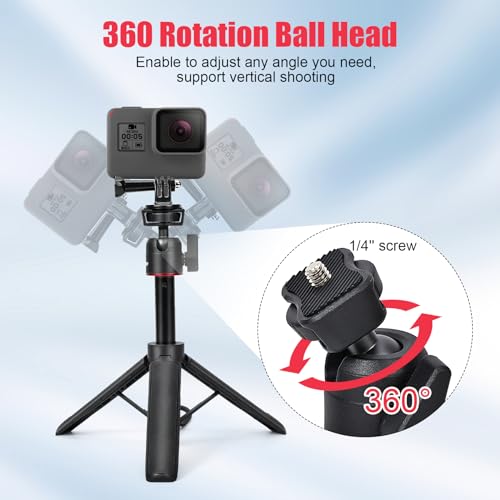 Extendable Mini Tripod,8-23.6inch Height Adjustable 360 Rotation Ball Head Handheld Vlog Small Camera Tripod for GoPro Hero 13/12/11/10/9/8/7/Max DJI Osmo Pocket 3 Action 5 Pro