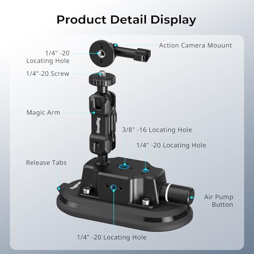 SMALLRIG 3 x 6 Car Suction Cup Mount for Action Cameras, Suction Pad with Manual Pump Lock, Dual Ball Head Magic Arm, Windshield Mount for GoPro 13/12, for DJI Action 6/5 Pro, Insta360 x5-5842