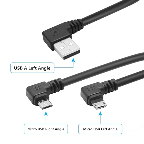 Micro USB Power Data Cable Cable 60CM, 90 Degree USB A Male Left Angle to Micro USB Male Left & Right Angle Charging and Data Sync Cable, for GPS, Dash Cam, Digital Camera, Hard Drive etc - 1Pair - style: USB A Left Angle to Micro USB Left & Right Angle -