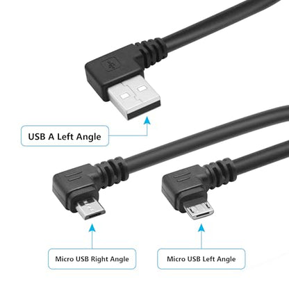 Micro USB Power Data Cable Cable 60CM, 90 Degree USB A Male Left Angle to Micro USB Male Left & Right Angle Charging and Data Sync Cable, for GPS, Dash Cam, Digital Camera, Hard Drive etc - 1Pair - style: USB A Left Angle to Micro USB Left & Right Angle -