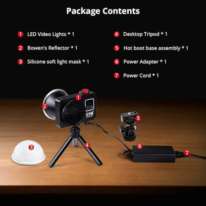 GVM 100W LED Video Light,Professional Photography Lighting Portable Continuous Output Lighting 2700K~6800K,18500 lux@1m with Standard Reflector for Studio Photography