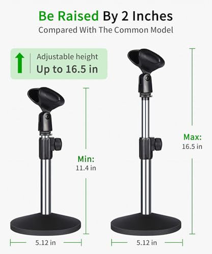 Mic stand desk, heavy metal base, adjustable height up to 16.5 inches, easily assembled, classical and sturdy (mirror)