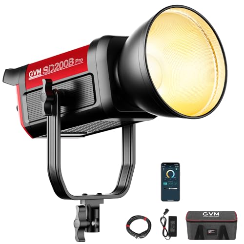 GVM 200W LED Video Light, PRO SD200B Photography Lighting Kit with Bluetooth Mesh Network/DMX Control, 2700K-6800K Studio Light Continuous Lighting Kit for YouTube,Film, 45400lux/1m, 12 Scene Effects - size: SD200B