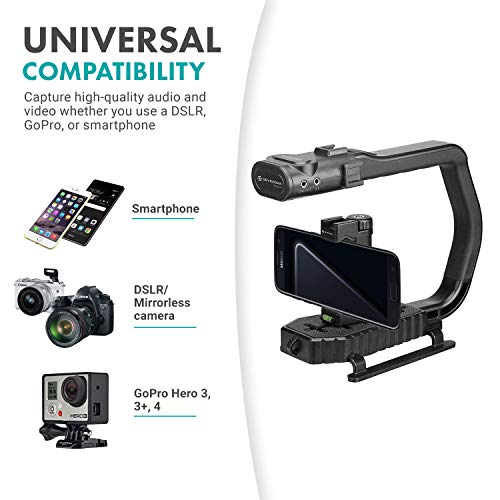 Movo MicRig-W1 Wireless Microphone Filmmaker Kit - Video Handle Stabilizer with Built-in Wireless Lavalier Microphone Compatible with Canon EOS, Nikon, Sony, Panasonic DSLR and Mirrorless Cameras