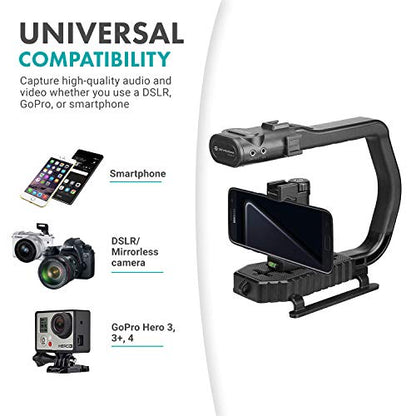 Movo MicRig-W1 Wireless Microphone Filmmaker Kit - Video Handle Stabilizer with Built-in Wireless Lavalier Microphone Compatible with Canon EOS, Nikon, Sony, Panasonic DSLR and Mirrorless Cameras