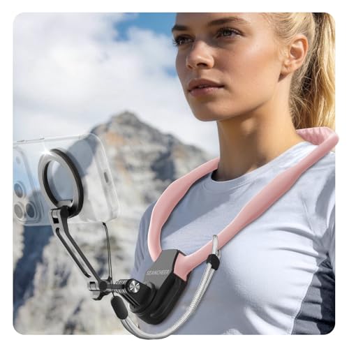 【2026 Extended Long】Magnetic Neck Mount for Phones, 27.6" Hands-Free POV/Vlog Phone Holder for iPhone 17–12 & Android, Content Creator Essentials for Go Pro DJI, Comfortable Natural Shooting AnglePink - color: Pink