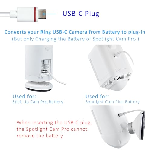 10Ft USB-C Power Cord with Adapter Compatible with Ring Pan-Tilt Mount/Ourdoor Cam Plus/Stick Up Cam Battery Pro/3rd Gen/2nd Gen/Plug-in, Spotlight Cam Battery Plus -2PACK - size: 2PACK