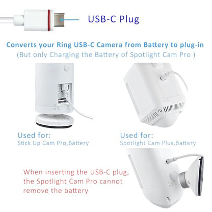 10Ft USB-C Power Cord with Adapter Compatible with Ring Pan-Tilt Mount/Ourdoor Cam Plus/Stick Up Cam Battery Pro/3rd Gen/2nd Gen/Plug-in, Spotlight Cam Battery Plus -2PACK - size: 2PACK
