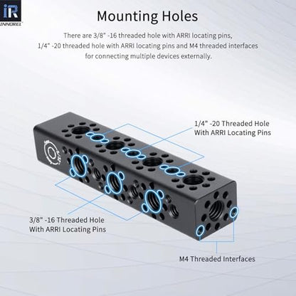 INNOREL CB4 CNC Aluminum Alloy Multi-Function Cheese Handle, Cheese Grip Extension Bar, Featuring 3/8" and 1/4" Arri Locating Holes for Camera Cage Frames, Cheese Plates, Any 3/8" Threaded Point - size: CB4