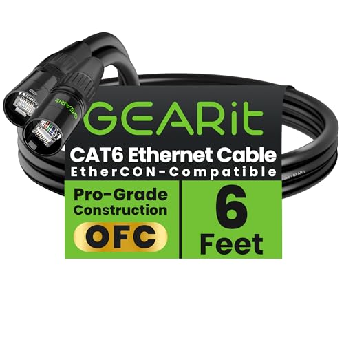 GEARit Shielded CAT6 Ethercon Cable (6 Feet) Professional Audio & Lighting RJ45 EtherCON-Compatible Cable for Studio, Stage, Concerts - 6ft Black - color: Black, size: 6 Feet