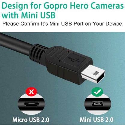 Mini USB Cable for GoPro Hero 4, 3, 2, 1-3ft Camera Data Sync and Charging Cord, USB A to Mini B Fast Charger Cord for Gopro Hero 3+ Silver Black White