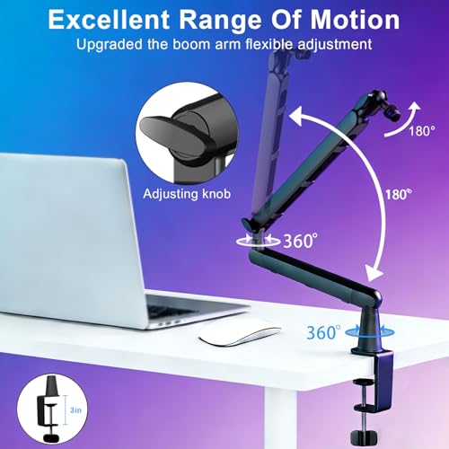 Aqdocvf Microphone Boom Arm - Heavy Duty Low Profile Metal Mic Arm Stand with Desk Clamp & Cable Management, 360° Rotatable, Fits Shure SM7B/MV7, Blue Yeti, Fifine AM8, AT2020 for Podcasting & Gaming
