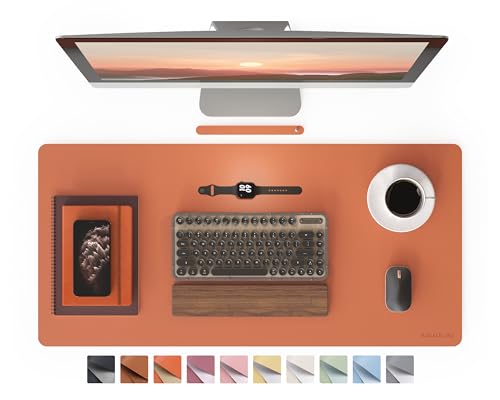 RENMTURE PU Mouse Pad, Faux Leather Large Desk Pad, Home Work Office Accessories, Non-Slip Desk Mat, Waterproof Gaming Pad Desk Blotter (36"x17", Orange) - color: Orange, size: 36"x17"