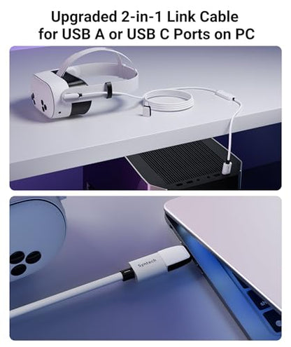 Syntech VR Link Cable 5M/16FT with USB 3.0 A to C Adapter, Charging & Data Transfer, Compatible with Meta Quest 3S/3/2/Pro, Pico 4, Steam VR Gaming, High Speed VR Cable (White, 16 ft with Adapter) - color: White, size: 16 ft With Adapter