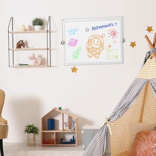 Desktop Whiteboard 16x12 Stand, Double Sided Dry Erase Board Kids | Portable with Handle, Foldable Aluminum Stand, 360° Angle, 8 Markers 4 Magnets 1 Eraser, Smooth Magnetic Surface - size: 16"W x 12"H
