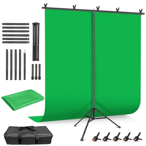 Hemmotop Green Screen Backdrop Kit 8x7.5ft, Wider Chromakey Greenscreen Background with Portable T-Shape Stand, Clamps, Carrying Case for Zoom, Streaming, Garming, Video Recording, VR, Photography - color: Green, size: 8x7.5ft
