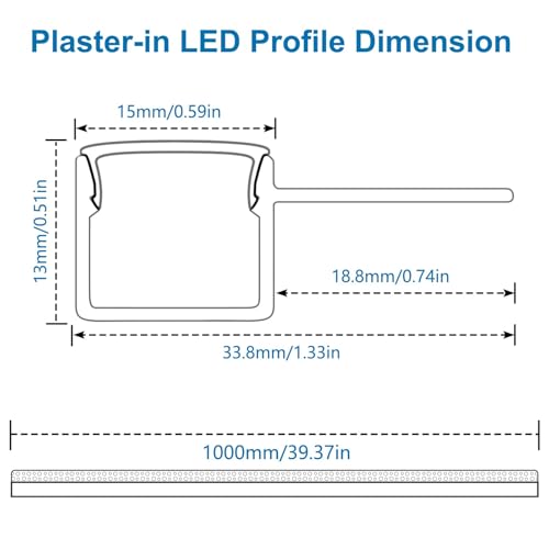 inShareplus Plaster-in LED Profile, 6 Pack 3.3ft/1M LED Aluminium Channel with Milky Diffuser, Trimless Recessed Single-Sided LED Strip Diffuser for Under Cabinet, Wall, Ceiling and Corners of Walls - size: single-edge 6-pack (plaster-in)