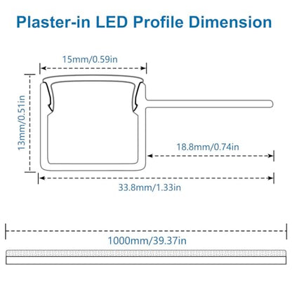 inShareplus Plaster-in LED Profile, 6 Pack 3.3ft/1M LED Aluminium Channel with Milky Diffuser, Trimless Recessed Single-Sided LED Strip Diffuser for Under Cabinet, Wall, Ceiling and Corners of Walls - size: single-edge 6-pack (plaster-in)