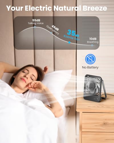 Koonie USB Desk Fan, Strong Wind Ultra Quiet Small Personal Fan with 180° Tilt Folding and 3 Speeds Adjustable, USB-C Corded Powered Mini USB Fan for Office Desktop Bedroom, NO BATTERY | 180° Tilt Folding & 3 Speeds Adjustable, USB-C Corded Powered Person
